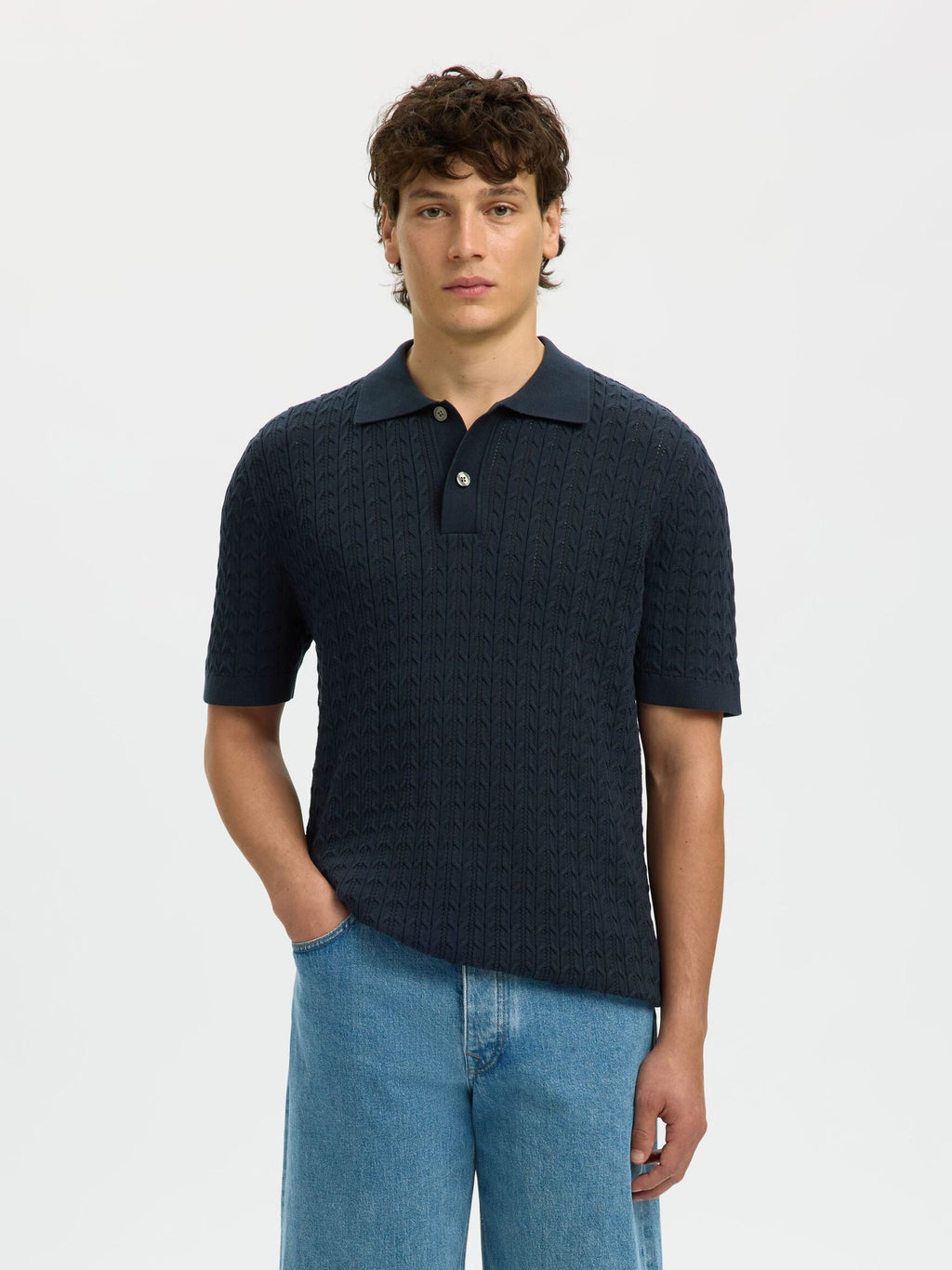 Selected - Mattis Cable Knit Polo