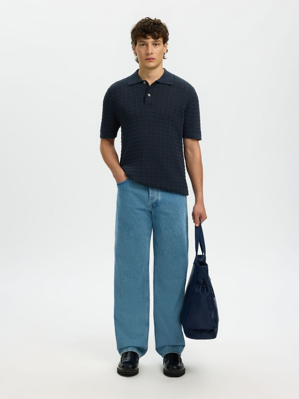 Selected - Mattis Cable Knit Polo
