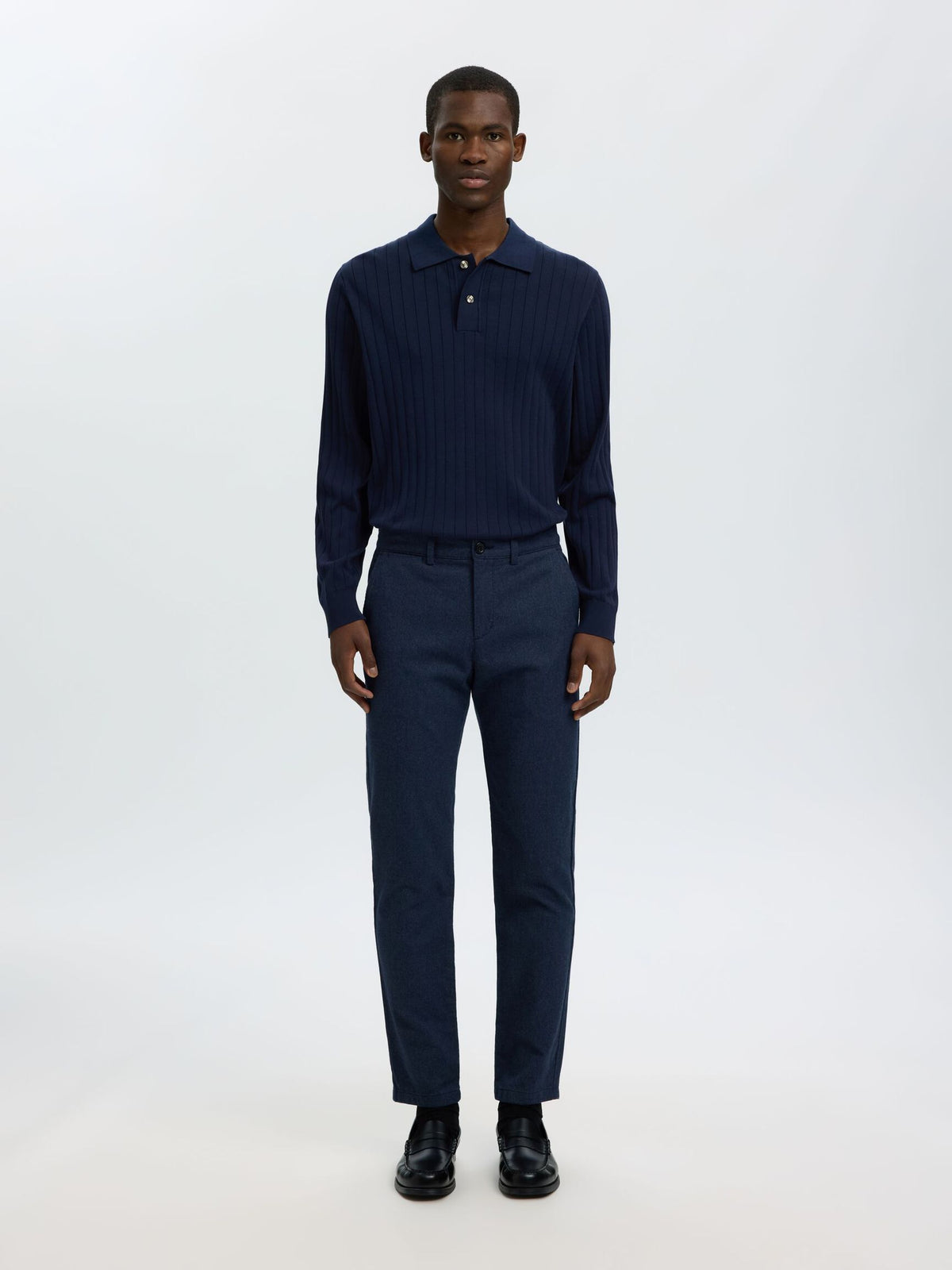 Selected - Torino Long Sleeve Knit Rib Polo