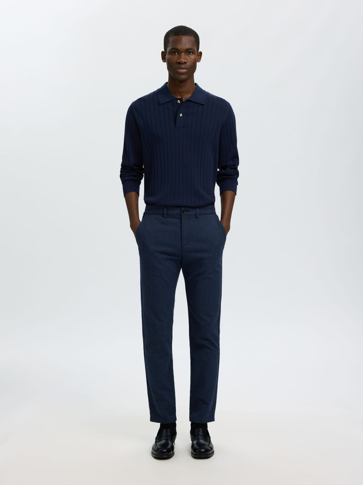 Selected - Torino Long Sleeve Knit Rib Polo
