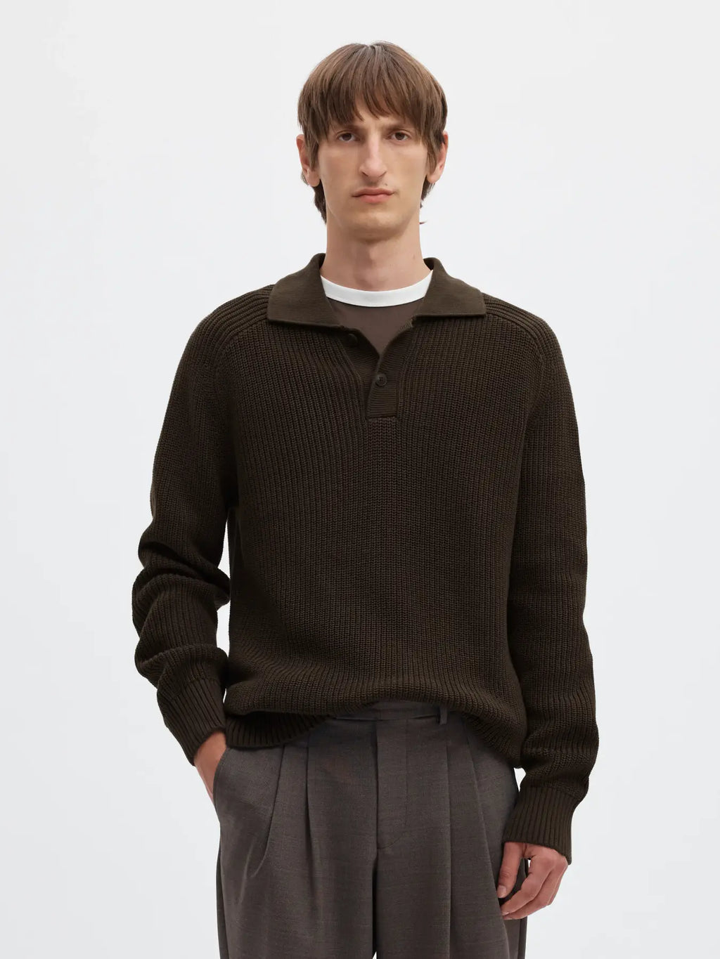 SELECTED LONG SLEEVE KNIT POLO