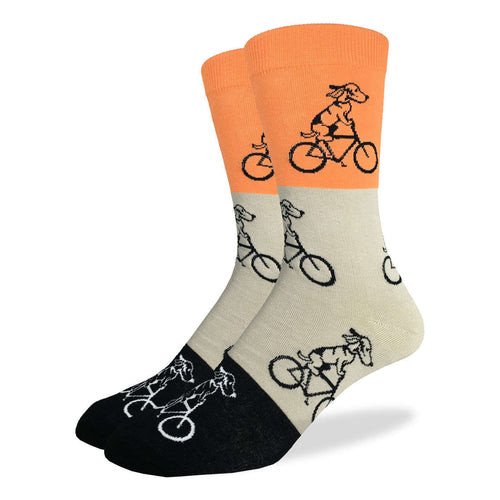 Good Luck Sock - Orange Dog Riding Bike Crew Sock