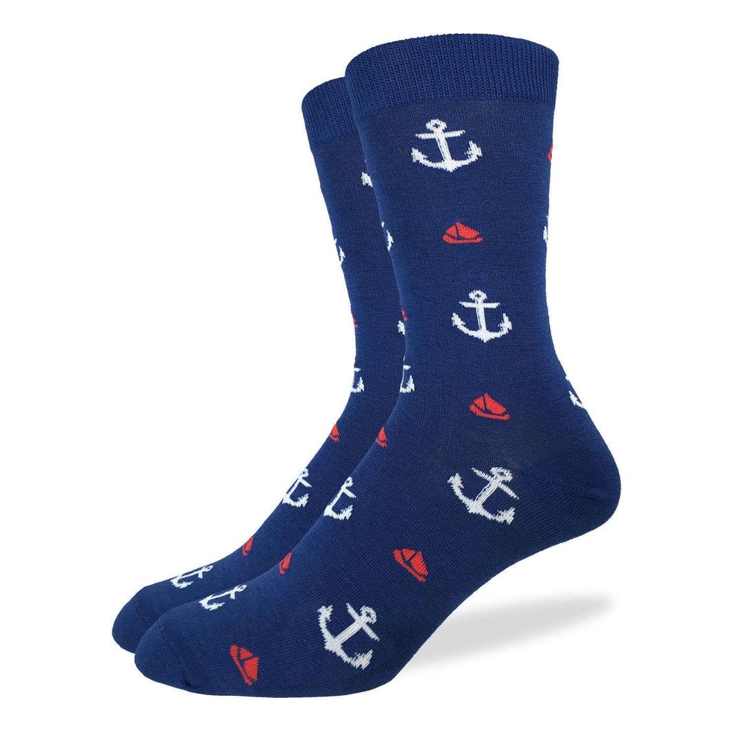 Good Luck Sock - Navy Anchors & Boats Crew Sock